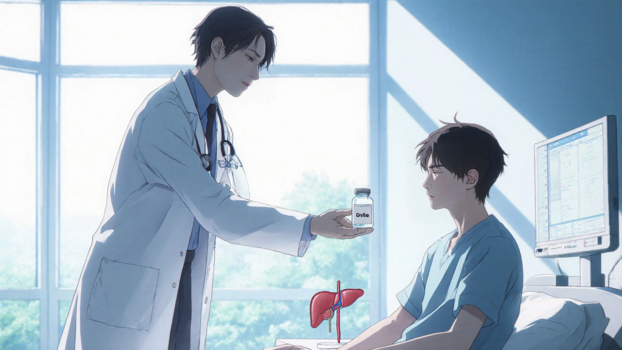 Doctor offering a pill bottle to a patient in a bright hospital room.