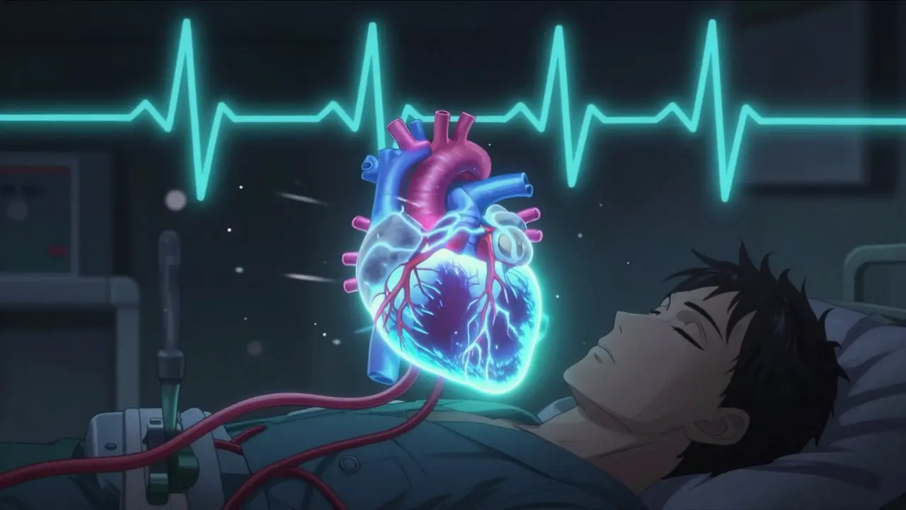 A catheter delivering pulsed field ablation to correct a heart rhythm, with a smooth ECG line forming above.