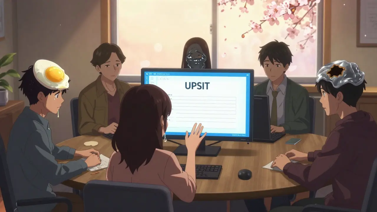 A support group sits in a quiet room, each with personal scent hallucinations above their heads, in anime style.