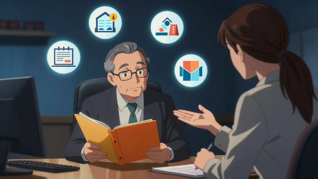 Patient counseling session with plan comparison icons