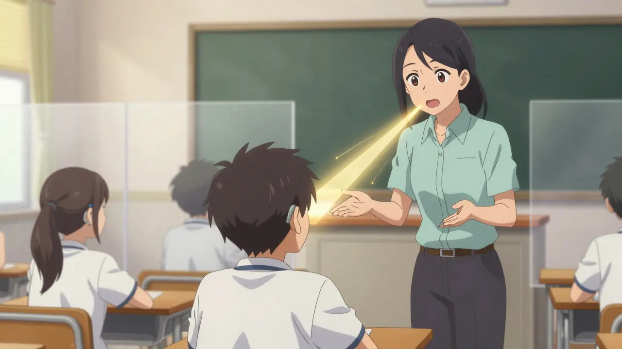 Student in quiet classroom with hearing support