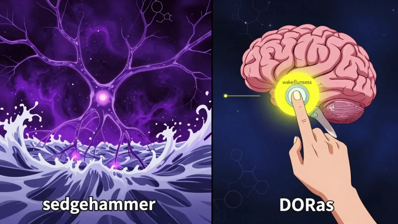 Conceptual split-screen showing a heavy hammer impact versus a light switch for brain signals.