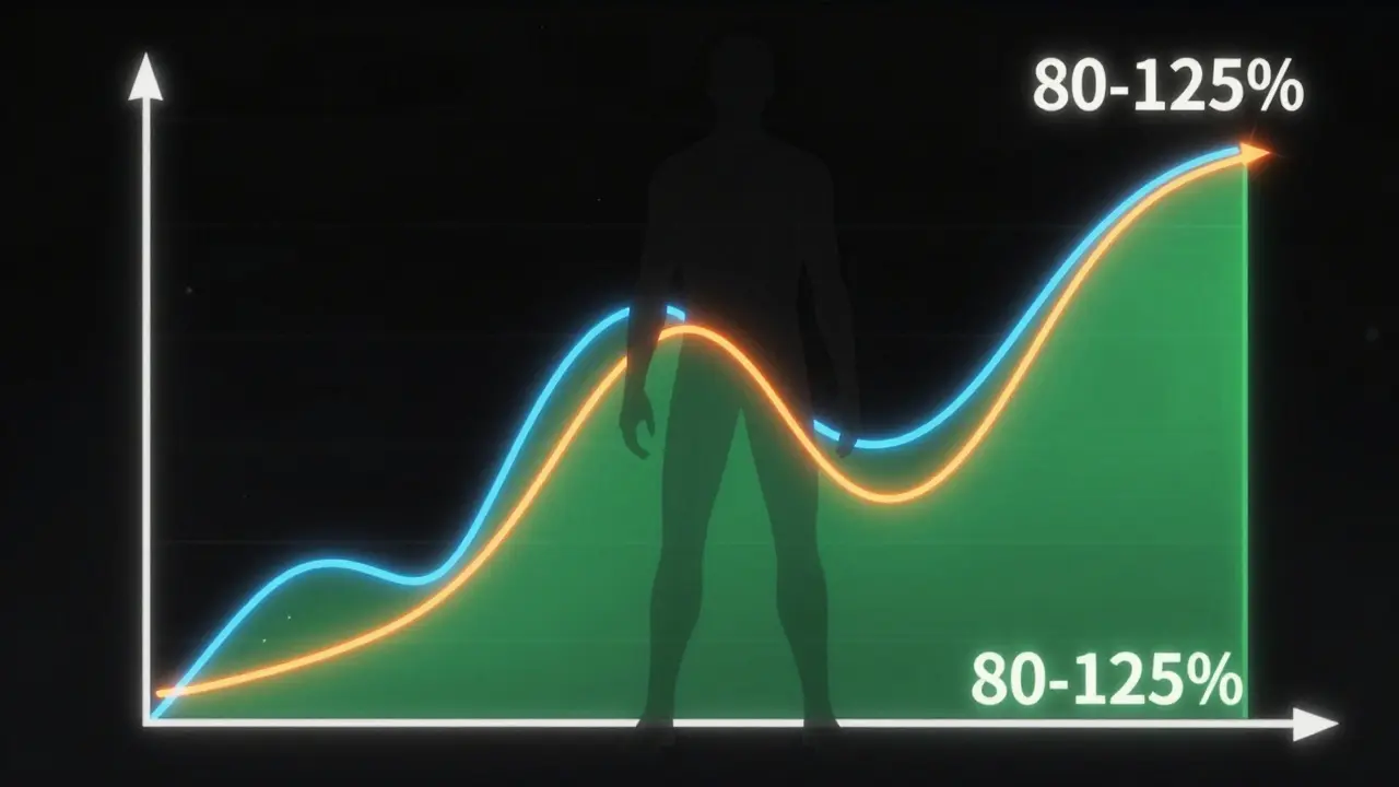 Neon graphs showing drug absorption curves in anime style