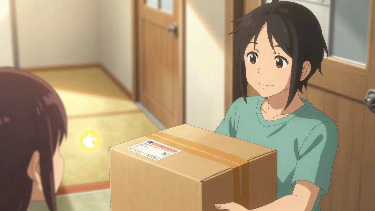 Relieved patient receiving a secure medication delivery package