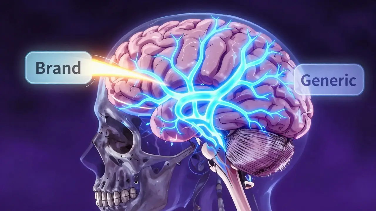 Stylized anime brain showing active neural pathways from placebo expectations.