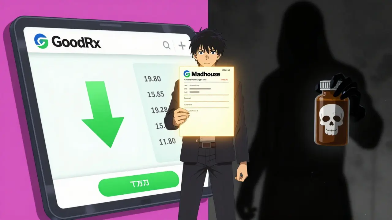 Anime illustration comparing safe vs unsafe online pharmacies