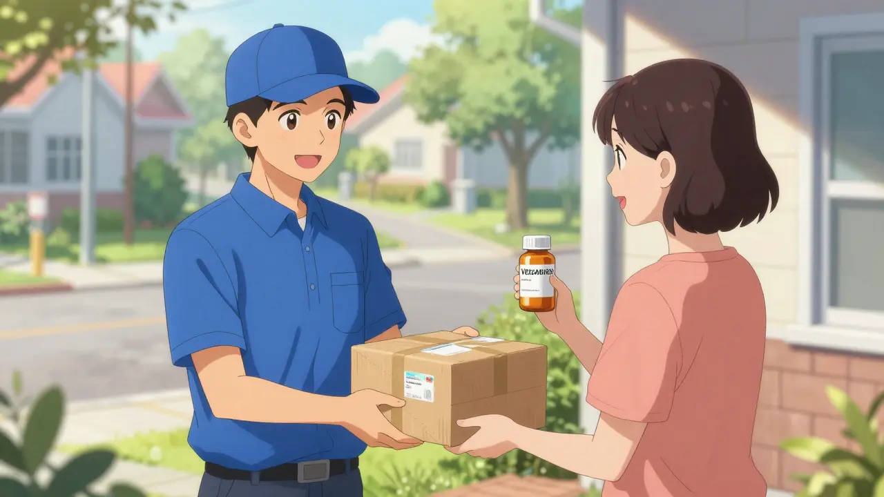 Anime scene of receiving safe medication delivery