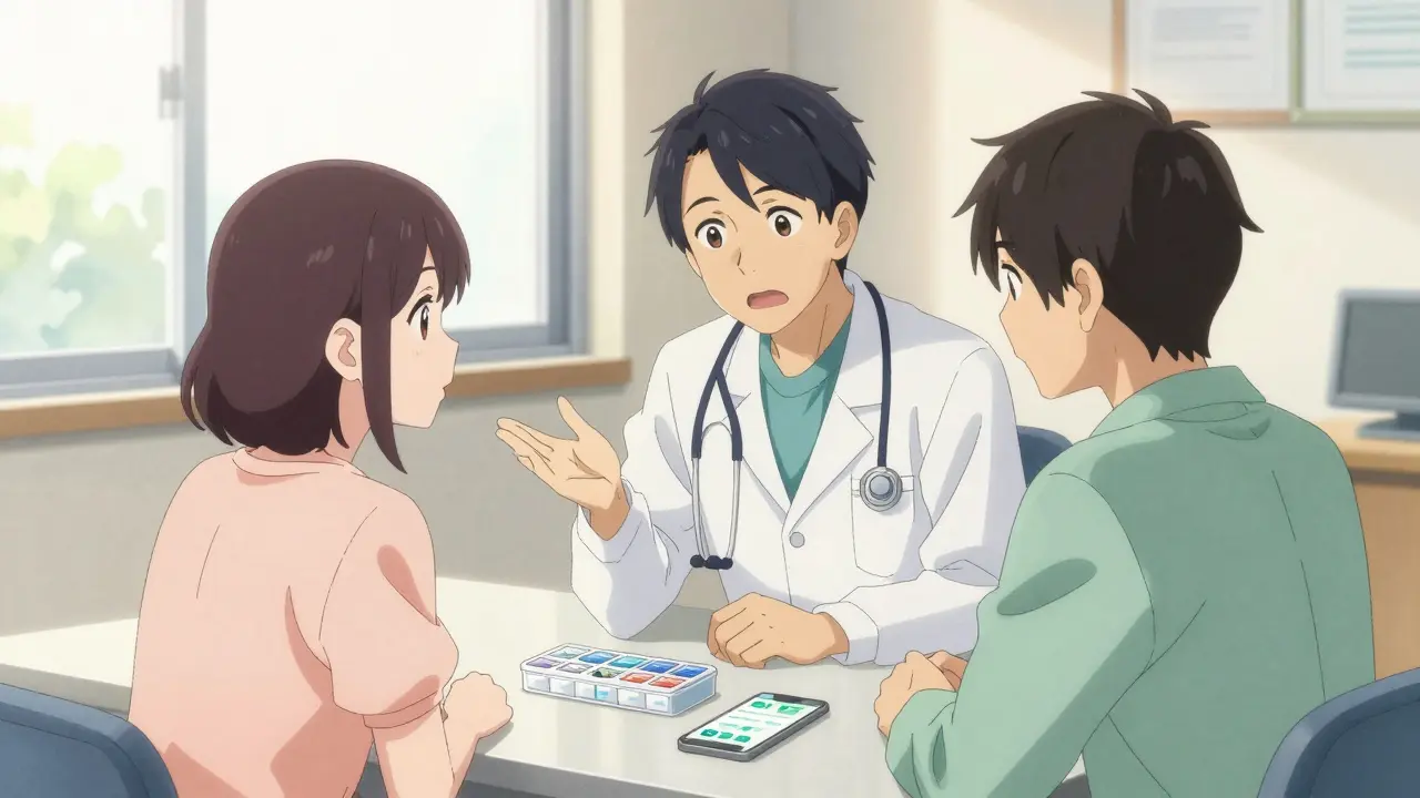 Patient discussing medication concerns with a supportive doctor