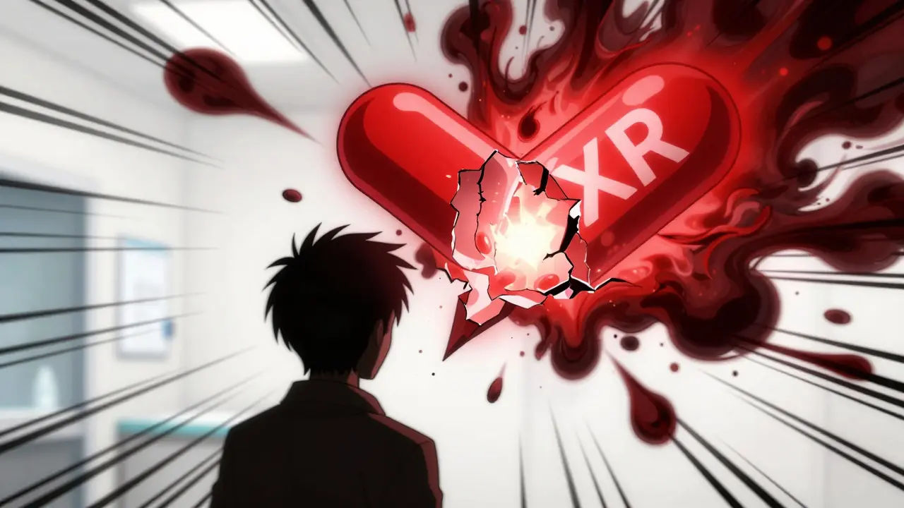 Explosive graphic showing dangers of splitting XR pills