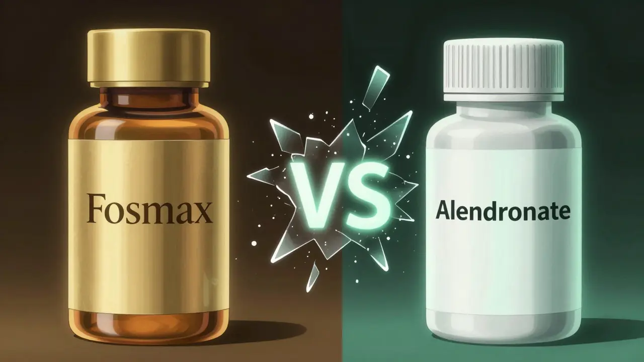 Manga style comparison of brand vs generic medicine bottles with savings