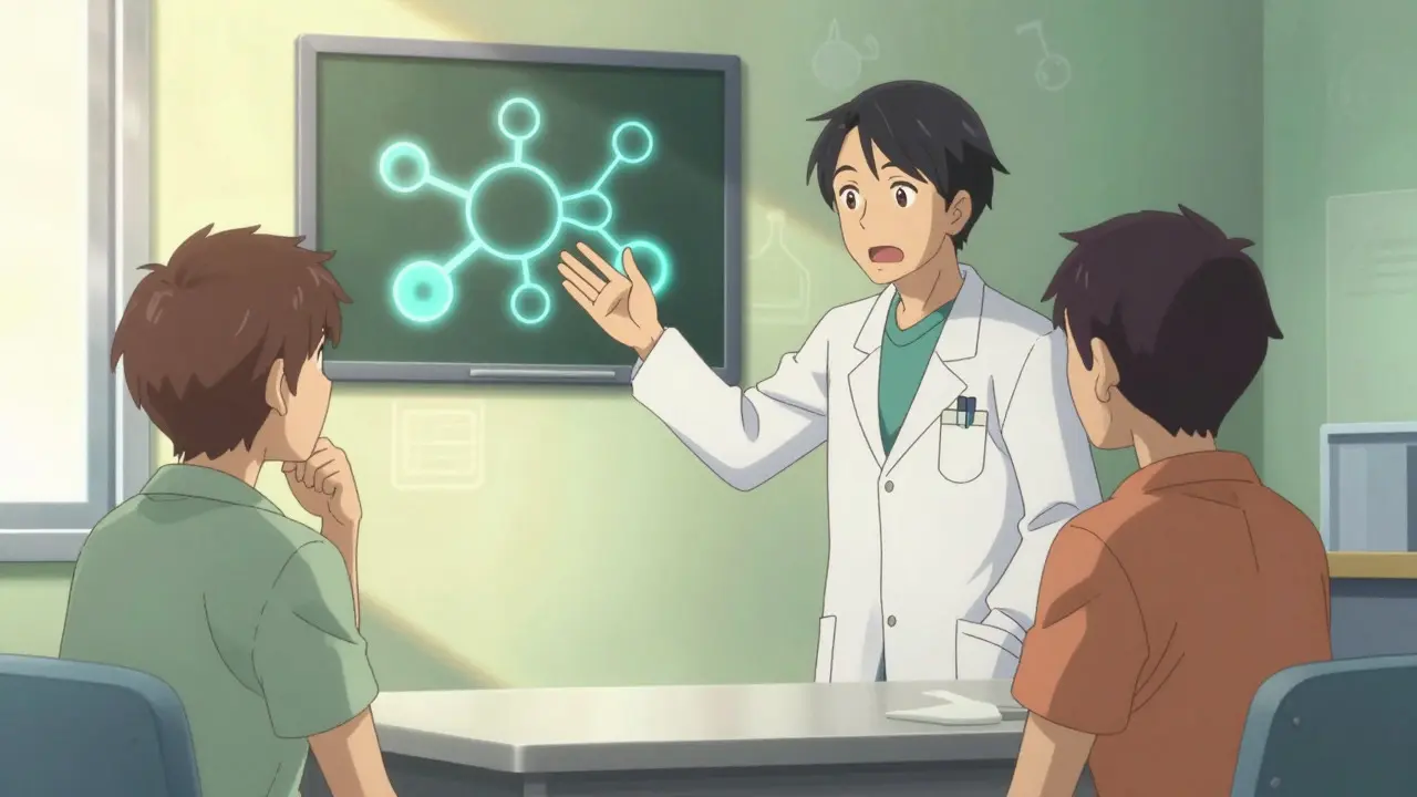 Anime style depiction of a doctor explaining treatment options to a patient